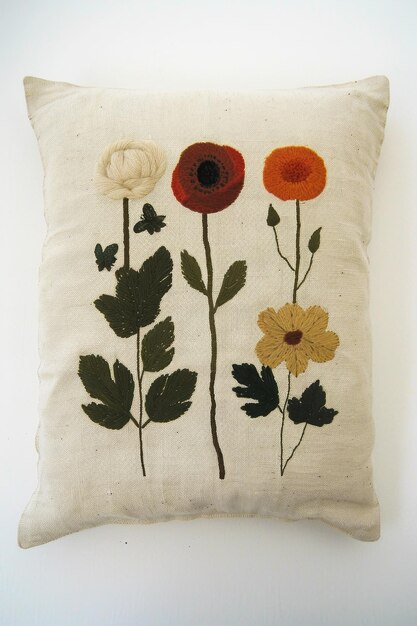 Вышитая подушка с цветочным узором